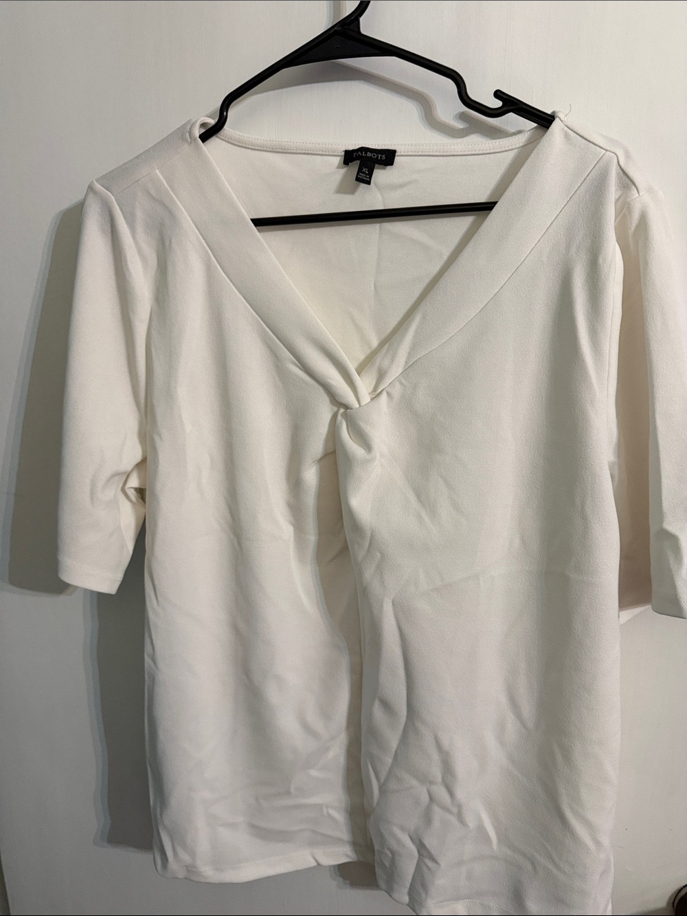 Talbots Cream Knot-Front V-Neck Short Sleeve Top
